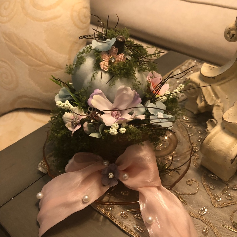 Pumpkin Decor in a Vintage Cup/Saucer
